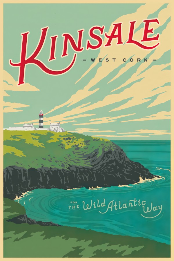 Kinsale Wild Atlantic Way vintage travel poster  Print